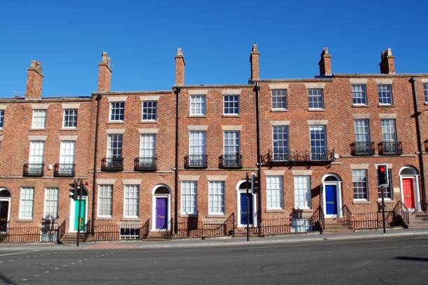 British townhouses with multi coloured doors 