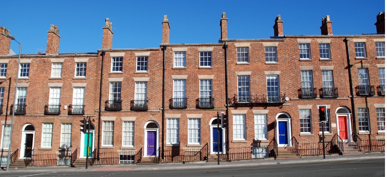 British town houses with multi coloured doors